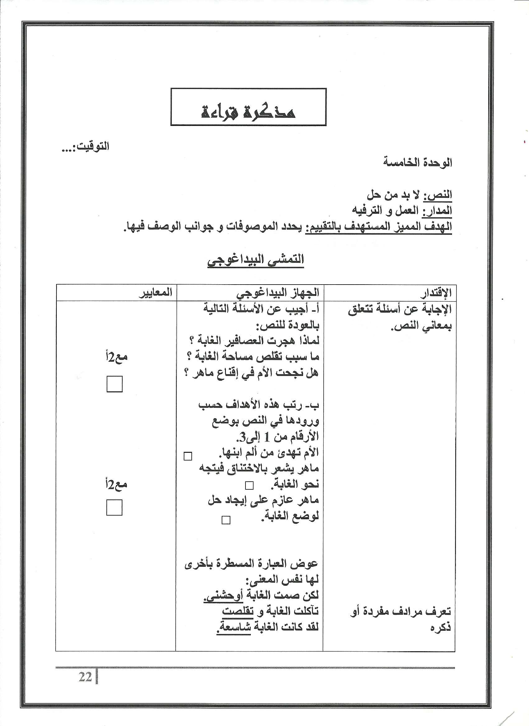 مذكرات كافة الوحدات عربية سنة ثالثة