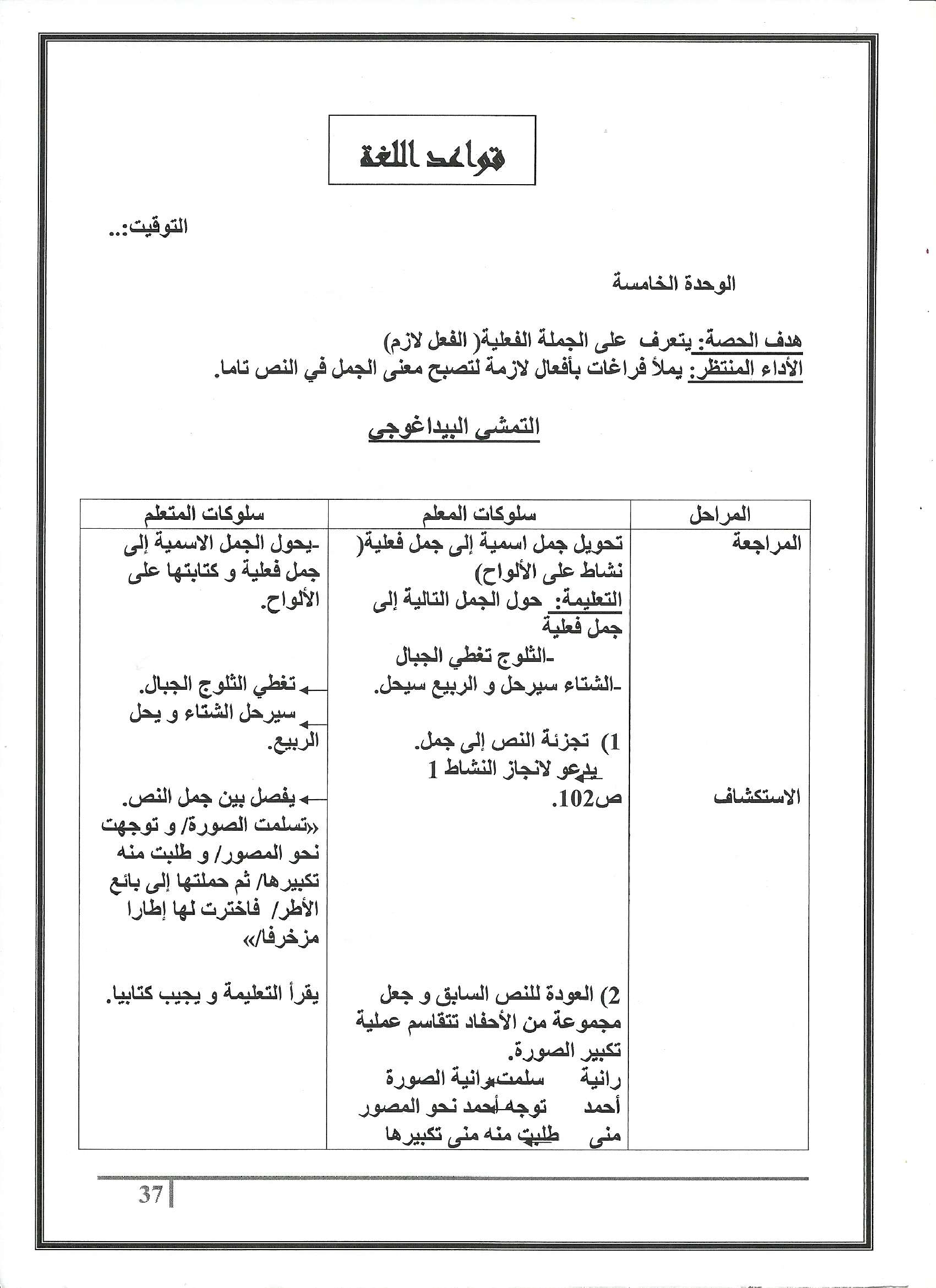 مذكرات كافة الوحدات عربية سنة ثالثة