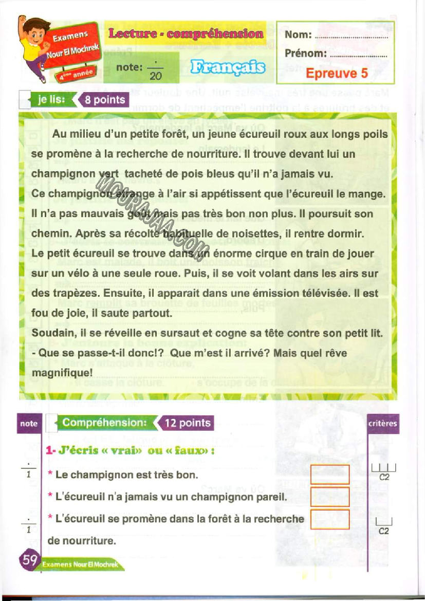 نور المشرق الامتحانات سنة 4 السداسي الثاني